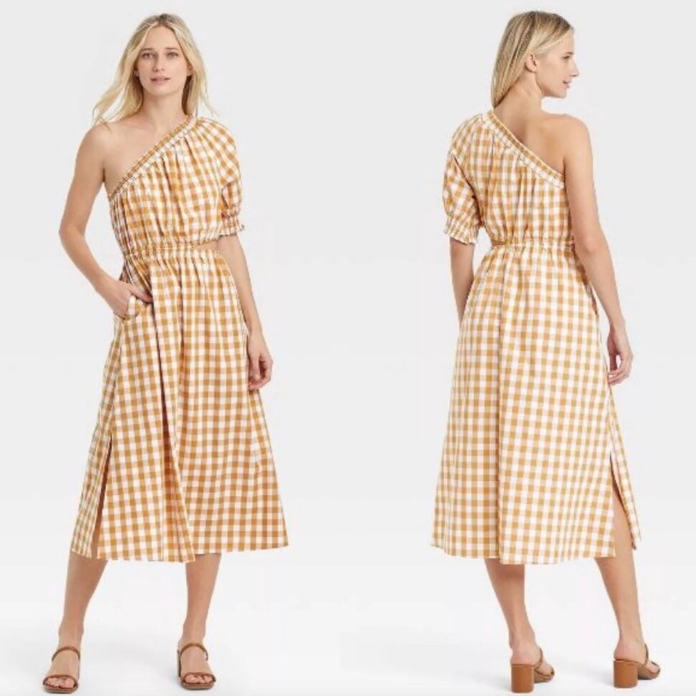 Who What Wear one shoulder gingham cut out dress sz XL